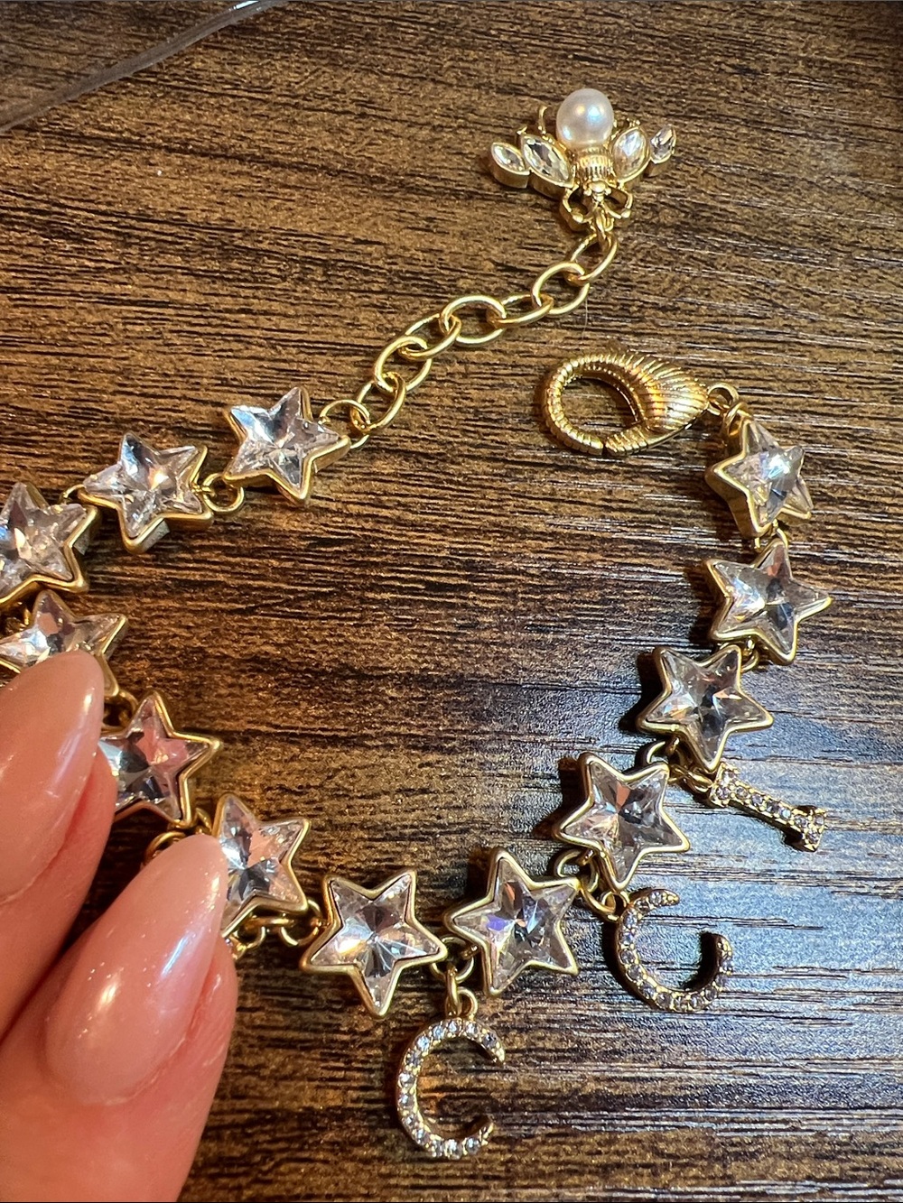 Gold Star and Crystal Initial C Charm Bracelet - Women's Jewelry